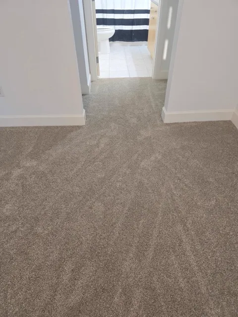Soft new carpet in a room beside a bathroom entry